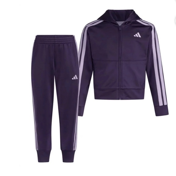 Adidas YouthPurple Tracksuit New 2pc Tracksuit Outfit Set jacket & jogger Size 7 - Picture 3 of 6